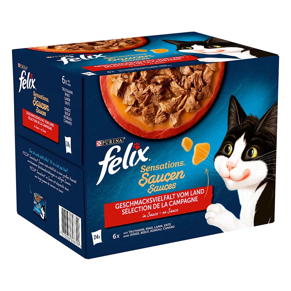 24x85g Felix Sensations Sauce Surprise sélection à la viande - Pâtée pour chat