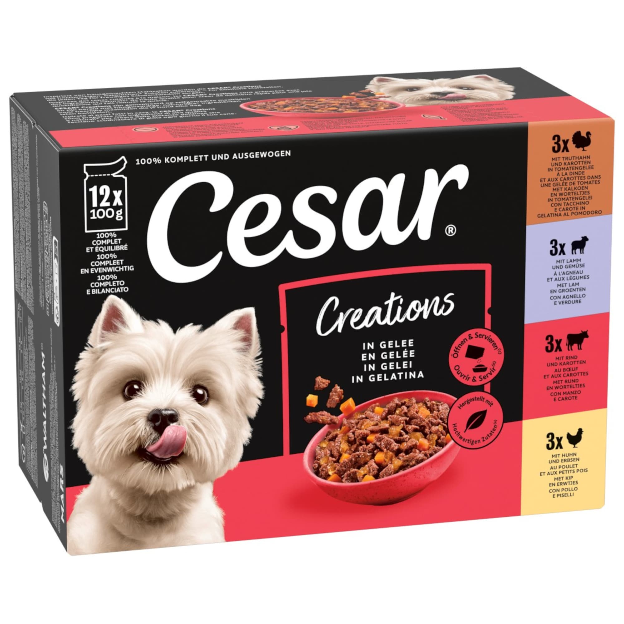 12x100g Cesar Sélection Viande et légumes en gelée nourriture humide pour chien