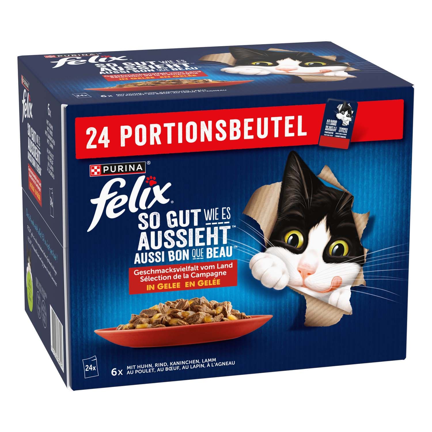 24x85g Felix Tendres Effilés en gelée sélection à la viande - Pâtée pour chat