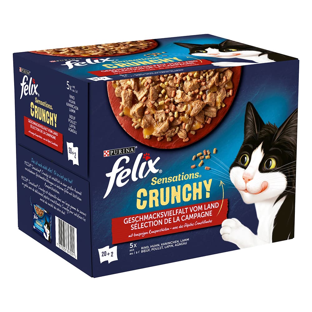 20x85g Felix Sensations Crunchy Crumbles + 2x40g de pépites sélection à la viande
